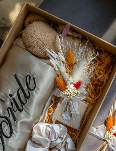 xin's convey Mini Dried Flower Set (Pack of 6), Orange Small Bouquet, Pampas Small Bouquet, Party Plate Decoration, Bridesmaid Flower Girl Proposal Box, Birthday Cake Decoration (Terracotta) - color: Orange