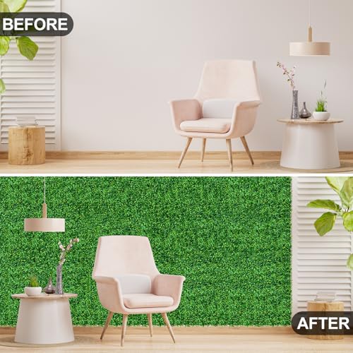 Grass Wall Panels 10" X 10" (24Pcs) Greenery Backdrop, Artificial Green Grass Backdrop Boxwood Panels, Greenery Wall Decor Indoor, Privacy Hedge Screen for Outdoor Garden, Patio Decor - size: 10X10inch-24pcs