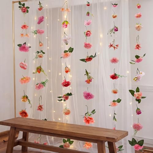 Suncalla 6 Pcs 35.46 ft Flower Garlands Backdrop Garden Party Decoration Artificial Wildflower Vines Fake Flower Vines Faux Silk for Wedding Bridal Wall Arch(Classic,Soft Pink) - color: Soft Pink