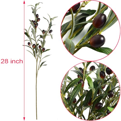 6pcs Artificial Plants Greenery Olive Branches Stems Fake Plants Green Leaves Fruits Branch Leaves for Home Office ndoor Outside DIY-Wreath Decor 28-Inch (6)