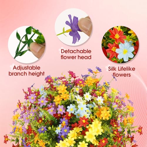 Artificial Daisy Flowers UV Resistant Outdoors 36 pcs Silk Wildflowers Spring Flowers, Fake Realistic Daisiy Colorful Mixed Faux Greenery Plants for Garden Porch Planters Window Wedding Decor - color: Multi Color（mixed 8 Colors）, size: 36 pcs