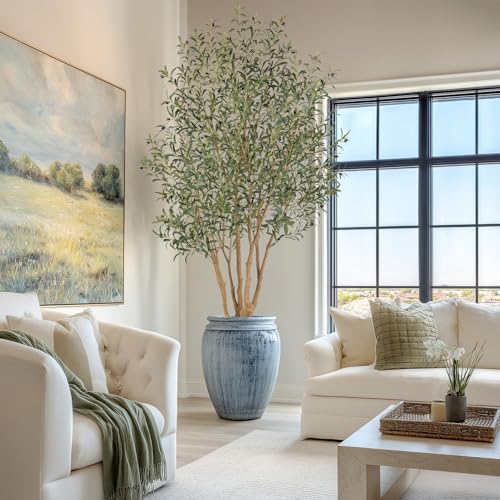 Nafresh Majestic Faux Olive Tree 8ft – Artificial Olive Tree Indoor & Outdoor with Lifelike Leaves & Textured Branches for Living Room, Office, Entryway,Patio - size: 8ft