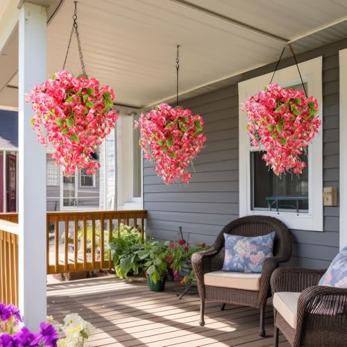 XunYee 8 Pcs Artificial Hibiscus Flowers for Outdoors Spring Summer Decor Fake Hanging Flowers Plants Uv-Resistant Faux Hibiscus Flower for Outside Porch Patio Front Door (Pink) - color: Pink