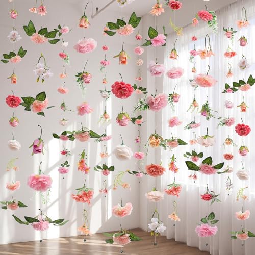 Suncalla 12 Pcs 70.8 ft Wildflower Garland Pre Strung Artificial Hanging Flower Vine Backdrop Decor from Ceiling Floating Silk Floral Garland for Garden Wedding Bridal Shower(Bright,Pink) - color: Pink, style: Bright