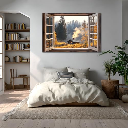 AMAZING WALL Cabin in the Woods View Peel and Stick 3D Fake Window Stickers,Removable Decals Wall Murals for Home Decor,24x36in/2PCS - color: Cabin in the Woods, size: 24x36"/2pcs
