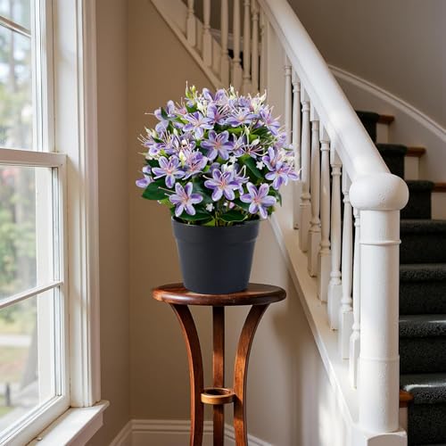 14'' Artificial Plants Fake Lily Flowers in Pot for Home Garden Indoor Outdoor Spring Summer Decorations (Purple) - color: Purple