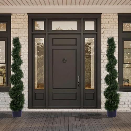 Two 5 Foot 4 Inch Artificial Cypress Spiral Trees Potted Indoor or Outdoor