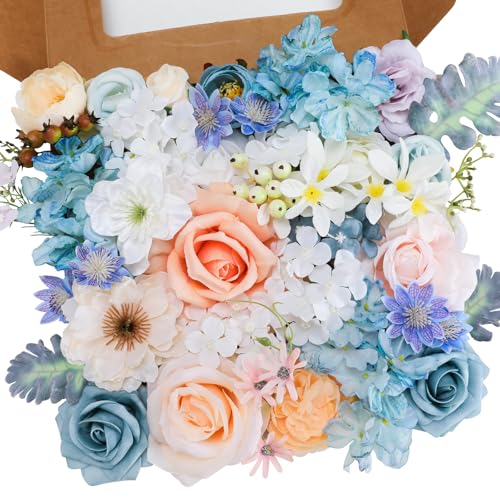 Garisey Artificial Flowers Combo for DIY Wedding Bouquets Combo Centerpieces Arrangements Party Bridal Baby Shower Home Decorations-Blue&White - color: Blue&white