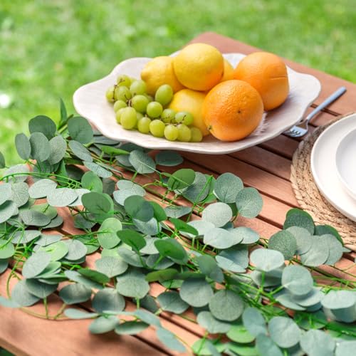 CQURE 8Pcs Eucalyptus Garland,Artificial Eucalyptus Leaves Table Greenery Garland Wreath Spring Vines for Wedding Party Table Bedroom Wall Room Decor
