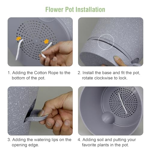 Meowell 12 inch Large Self Watering Pots for Indoor Outdoor Plants, Plant Pots with Mesh Drainage Holes for Garden House Plants, Plastic Planters with Reservoir for Flower, Speckled Grey - color: Speckled Grey, size: 12inch A