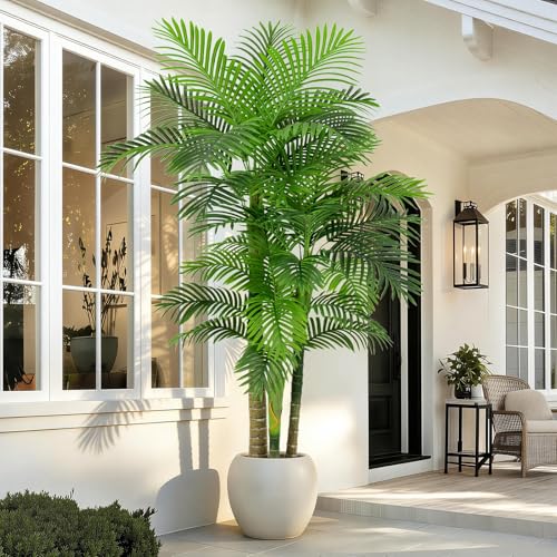6FT Artificial Palm Tree - Tropical Faux Golden Cane Palm Tree UV Resistant Tall Fake Plant Indoor with Black Pot for Home Office Living Room Indoor Outdoor Decor Housewarming Gift