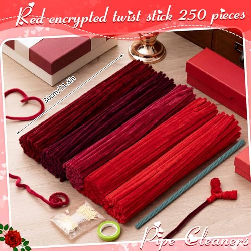 Peryiter 371 Pcs Pipe Cleaners Flowers Kit, Pipe Cleaners Chenille Stems Bulk with Floral Wire Gardening Tape Stamen, Fluffy Limpiapipas para Flores for DIY Mother's Day Decor(Rosy Red) - color: Rosy Red