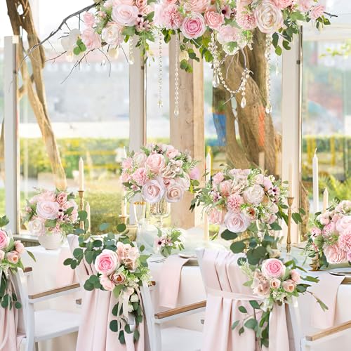 AGIRL Rose Artificial Flowers Combo Fake Flowers Pink Roses Silk Flowers with Stems for DIY Bridal Wedding Bouquets Centerpieces Arrangements Table Party Baby Shower Home Decor - color: Blush Pink