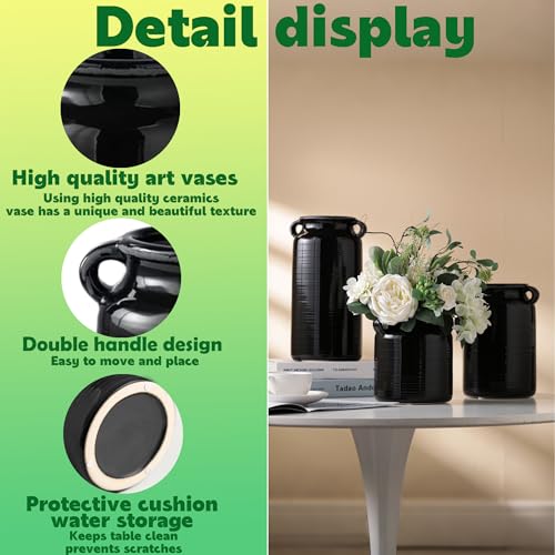 Ceramic Rustic Distressed Black Flower Vase for Centerpieces, Kitchen, Office or Living Room (5.9''x8.6”) - color: Black, size: 5.9''x 8.6”