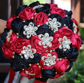 Sharebeauty 8.3" Handmade Satin Rose Bridal Bouquet Toss Round Wedding Bouquet Throw Toss Artificial Flower Bunch Ruby Red + Black - color: 809a Ruby Red/Black, size: 8.3"/21cm