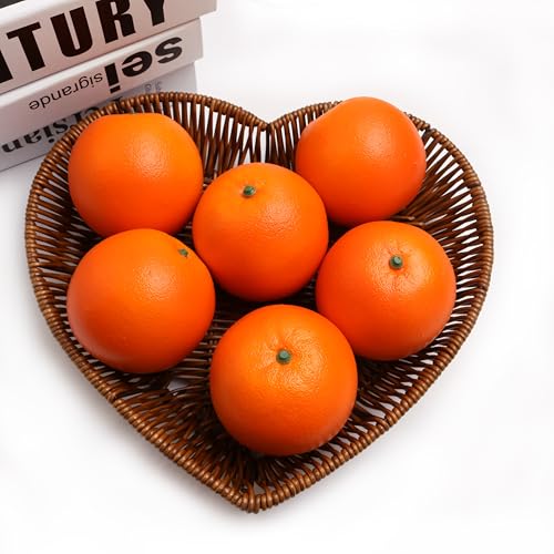 Caihao 6PCS Simulation Plastic Oranges, Yellow Fake Oranges, Decorative Fruit Bowls, Used for Furniture Decoration, Kitchen Decoration, Window Display and Photo Props - color: Oranges
