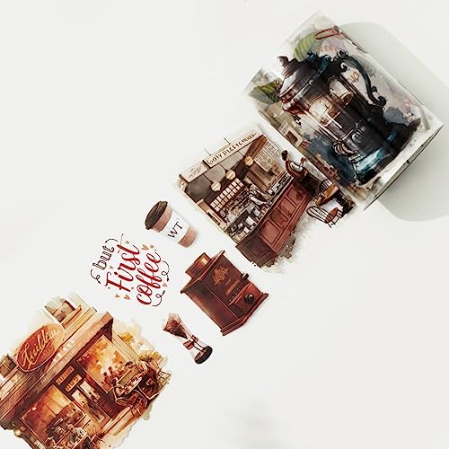 WT Caffeine Canvas Wide PET Tape, Single Roll, Original Designs, Watercolor Vintage Cafe Decorative Transparent Tape, Journal Scrapbook Bujo Planner DIY Craft Supplies, Coffee Theme - color: WT Caffeine Canvas Wide PET Tape