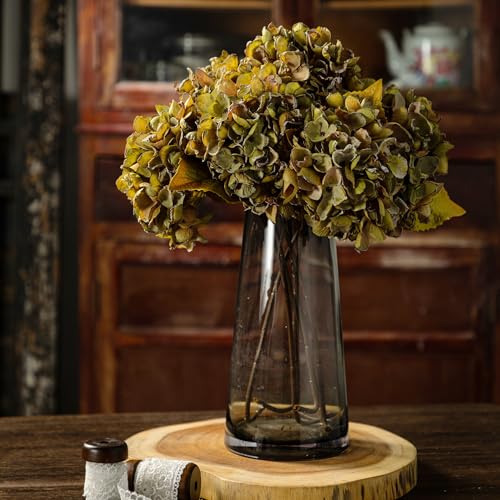 TOPIA Silk Fall Flowers Artificial Silk Dried Hydrangea Artificial Fall Florals Bouquet Dried Flowers Autumn Decorations for Office and Home(6 PCS) (Green) - color: Green