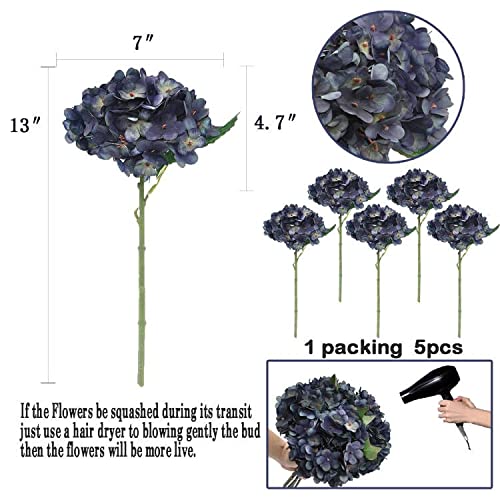 6PCS Artificial Fake Flowers Plants Silk Hydrangea 1 Flower Head Arrangements Wedding Bouquets Decorations Plastic Floral Table Centerpieces Home Kitchen Garden (Black Grey) - color: Black Grey
