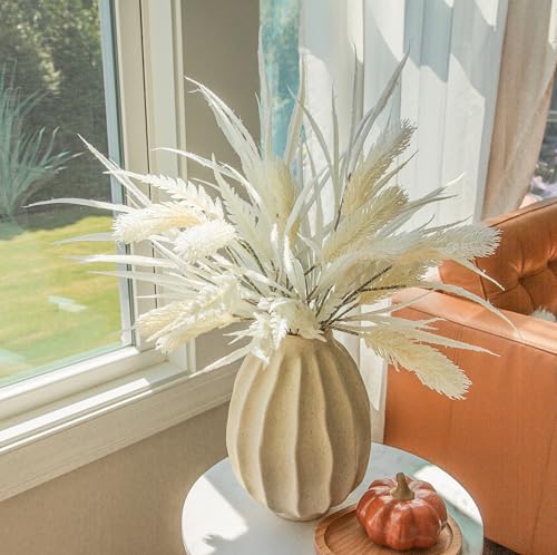 7 PCS Artificial Stems Fake Plants for Spring Summer Decor, 26 in Fake Leaves Greenery Branches White Silk Flowers Faux Foliage DIY Stems for Vase Home Kitchen Farmhouse Indoor Table Centerpiece - color: 7 Pcs White Faux Stem