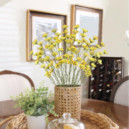 CITYES 10 Pcs Artificial Wildflowers Fake Flower Stems 21" Silk Spring Flowers Forsythia Yellow Faux Wildflowers Floral Stems for Flower Arrangements Home Decor Indoor Outdoor Table Centerpieces DIY - color: Yellow 2