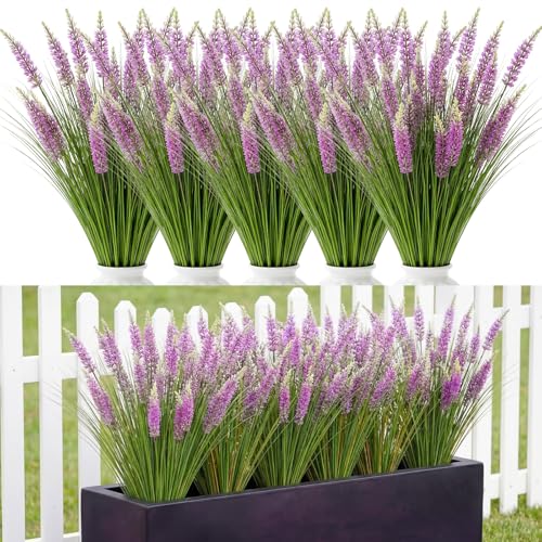 Jexine 10 Pcs Artificial Lavender Flowers 31.5" Tall Faux Lavender Stems with 3 Flower Heads Each, UV Resistant Purple Outdoor Plants Grass for Planter Filler, Porch Garden, Wedding, Home Decor - color: Purple, size: Lavender