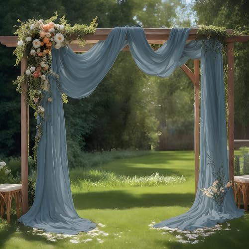 Dusty Blue Wedding Arch Draping Fabric Shimmery Sheer Drapes 2 Panels Extra Long Backdrop Curtains for Wedding Anniversary Party Summer Outdoor Events 4th July Drapery, 31" x 20 ft - color: Dusty Blue, size: 240" L x 31" W (2 Panels)