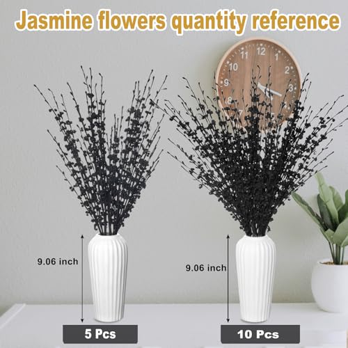 5Pcs Long Stem Flowers Jasmine Black Flowers Artificial, 29.5"/75cm Faux Jasmine Bouquet for Wedding Modern Gothic Home Party Fall Harvest Festival Decoration - color: Black, size: 5 PCS