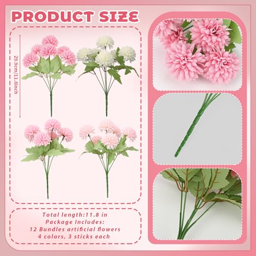 XunYee 12 Pcs Pink Artificial Flowers for Outdoor Spring White Pink Faux Flowers Spring Fake Silk Chrysanthemums Bouquet for Garden Porch Window Patio Floral Arrangement Wedding Home Table Decor - color: Pink