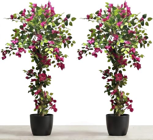Artificial Bougainvillea Tree 5.6ft, 2 Pack Fake Bougainvillea Plant Potted Faux Tropical Tree for Home Indoor Outdoor Decor, Office, Patio, or Living Room Decoration - size: Bougainvillea 2pack