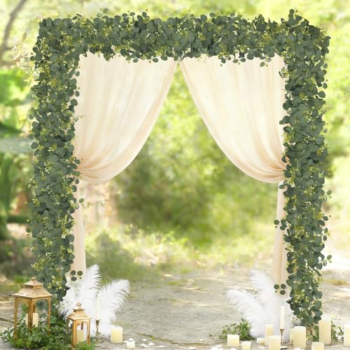 HUZIYAHAN Eucalyptus Garland Faux Silk Leaf Silver Dollar Artificial Greenery Fake Eucalyptus Leaves Garlands for Table Wedding Party Indoor Outdoor Arch Wall Mantle Room Home Decoration (1, 5.5 FT)