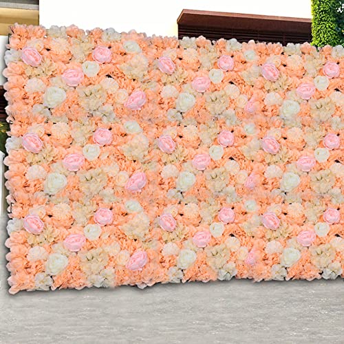 6 Pcs Flower Wall Panel Floral Backdrop,24*16in Artificial Flower Wall Panels Dark Champagne Flower Wall Decor Silk Fabric for Wedding Party Room Home Decor& Wall Decoration (Dark Champagne) - color: Dark Champagne