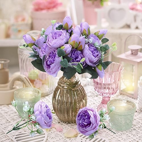 Yunsailing 8 Pack Artificial Peony Flowers Faux Silk Hydrangea Bouquet Wedding Home Table Decor Reusable Bouquet of Rose Flower for Birthday Wedding(Purple) - color: Purple, style: Peony