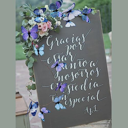 Artificial Butterfly Garland, Fake Butterfly Decorative Vines, DIY 3D Unique Butterfly Hanging Decor for Home Wall Easter Spring Flowers Party Wedding Arch Shopping (Dark Blue) - color: Dark Blue