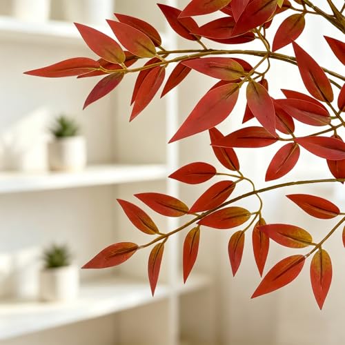 2 Pcs Fake Plants 35.4 Inch Red Fall Stems for Vase Fall Decor, Artificial Plants Indoor Faux Branches for Vase Filler Fake Leaves Office Home Decor - color: Red Nandina, size: 2 Pcs