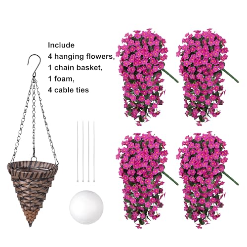 HyeFlora Artificial Fake Hanging Flowers Plants Baskets for Outdoor Spring Decoration, Faux Silk Fuchsia Daisy Mums Trailing Orchid UV Resistant for Home Outside Porch Garden Yard Patio Decor - color: Fuchsia Daisy