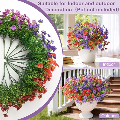 Artificial Flowers Hanging Baskets, Multicolor 12 Bundles Faux Flower Outdoor Hanging Basket Spring Summer Decoration, Fake Plants for Porch Patio Balcony Home Yard Decor(Mixd 2) - color: Light/Deep Purple,red,brown