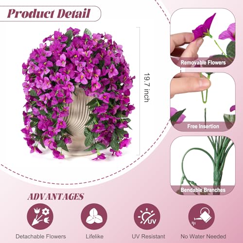 INXUGAO 2 pcs Artificial Faux Bougainvillea Flowers Plants for Outdoor Outside Summer Decoration, Fake Silk UV Resistant Long Trailing Vines for Front Door Porch Planter Balcony (Double Lotus) - color: Double Lotus