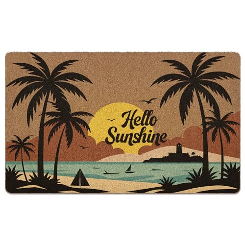 Beach Hello Sunshine Door Mat, Coastal Summer Doormat, Beach Welcome Front Door Mat Indoor Outdoor Entrance, Boho Beachy Artificial Coir Doormats Rugs for Patio Entry Home Decor, 30x17in - color: Beach