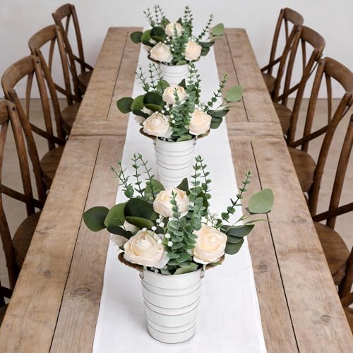 6 PCS Wedding Flower Table Centerpieces - 10 Inches Artificial Floral Arrangement with Rustic Tall Metal Vase for Wedding Birthday Party Bridal Baby Shower Event Decorations - Champagne - color: Champagne, size: 6 X Flowers Table Centerpieces