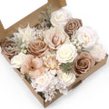 JUSTOTRY Artificial Flowers Box Set Silk Flower Foam Fake Rose with Stems Floral Accessories for DIY Wedding Bouquets Centerpieces Tables Decorations