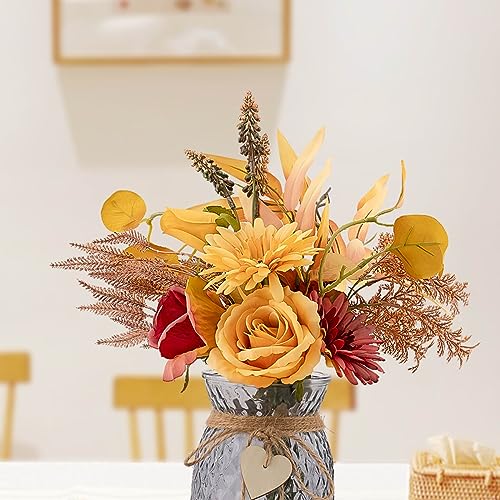 Leftover Fake Fall Flowers in Vase,Fall Flower Arrangements,Floral Arrangement,Table Decor,Centerpieces for Tables,Kitchen Decor,Coffee Table Decor - color: Fall Orange