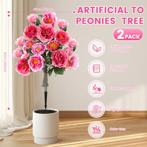 Thiccywoov 2 Pack 36" Artificial Peonies Flowers for Outdoor, 3 Ft Faux Outdoor Plants with Spike UV Resistant Realistic Fake Floral Bush for Indoor Front Door Porch Backyard(Champagne & Light Purple) - color: Champagne & Light Purple