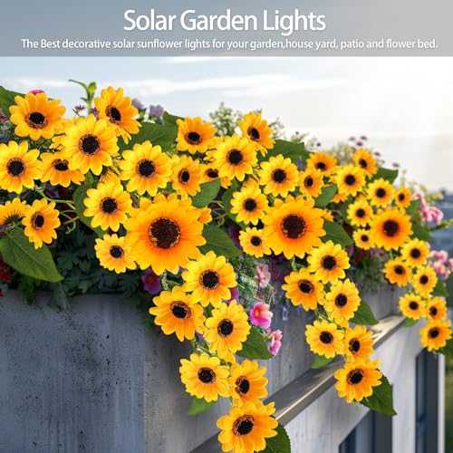 Solar Garden Lights Outdoor, Solar Sunflower Lights with 46 Lifelike Sunflower, Waterproof 90 Bright LED Fall Flowers Garden Decor for Patio Flower Bed Yard, Gift for Mom (2 Pack) - color: Warm White, size: Sunflower-2 Pack