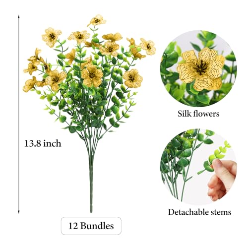ATTGREAT Artificial Flowers Outdoors Faux Plants UV Resistant Fake Flowers Daisy 12 Bundles Plastic Greenery Plnats Outside for Garden Planter Patio Porch Spring Summer Home Home Decor, Yellow - color: Yellow, size: 12PCS