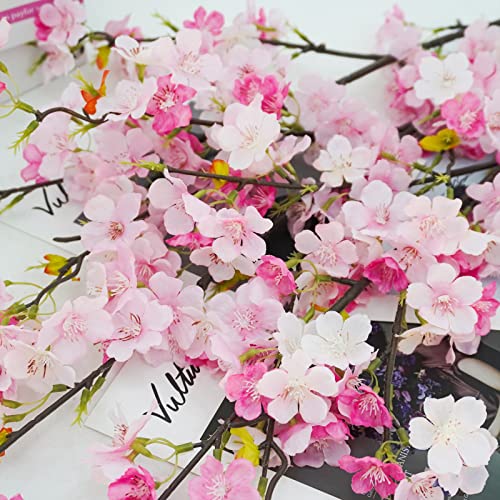 obbsie 4Pcs Artificial Cherry Blossom Flower Branches, 39.4" Fake Silk Pink Cherry Blossom Tree Stems Faux Cherry Flowers Vase Arrangements for Home Wedding Table Centerpieces Vase DIY Decor - color: Pink, size: 4pcs
