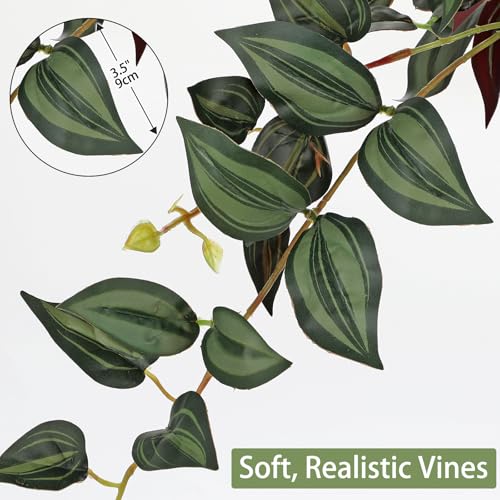 DILATATA Fake Plants Artificial Potted Plants 20 Inch Faux Peperomia Ivy Vine Plant Hanging Plant for Home Office Desk Shelf Indoor Outdoor Decor - color: Wandering Jew-green