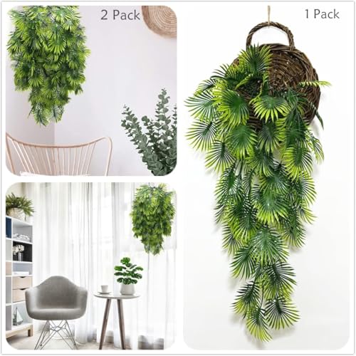 PASYOU Artificial Hanging Vine Plants, Fake Plastic Tropical Ivy Plant Faux Boston Fern Greenery Fan Leaves Vines for Indoor Outdoor Garden Door Wall Wedding Party Christmas DIY Decoration 2 Pack - color: Tropical Greenery Vine/ 2 Pack