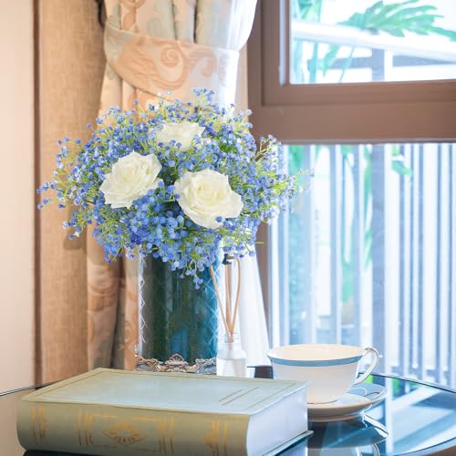 N&T NIETING Babys Breath Artificial Flowers Bulk, 24Pcs Fake Gypsophila Bouquet Flowers Real Touch Faux Babies Breath Arrangement for Wedding Floral Party Home Centerpieces Vase Decoration, Blue - color: Blue, size: 24pcs-Standard