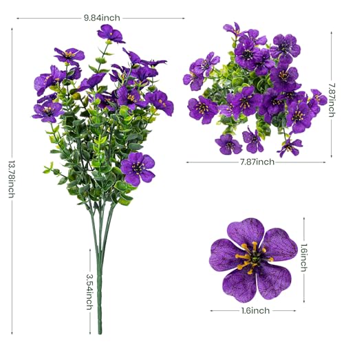 Lnoicy 20 Bundles Artificial Flowers for Outdoor Fake Plants for Spring Decoration,Faux Eucalyptus Flowers for Planter UV Resistant Lifelike for Home Porch Garden（4 Color） - color: 4 Color